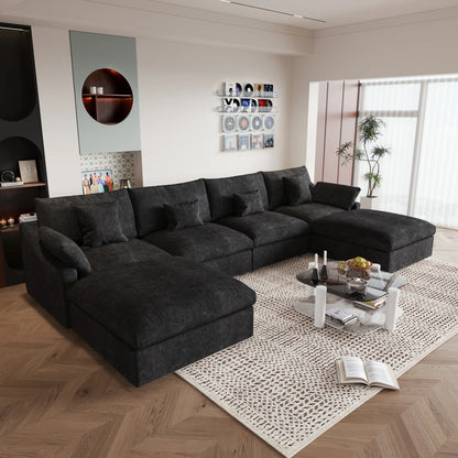 Modular Sectional Sofa for Living Room 160" Cloud Couch Down Filled U Shaped Couch with Ottoman Modern 6 Seater Convertible Sofa