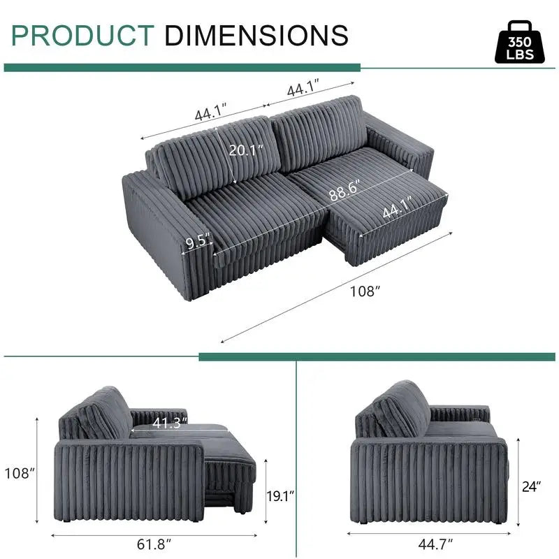 M086 Power Sectional Sofa - Dark Gray Modular Seating with Adjustable Features, Comfortable and Stylish for Living Room