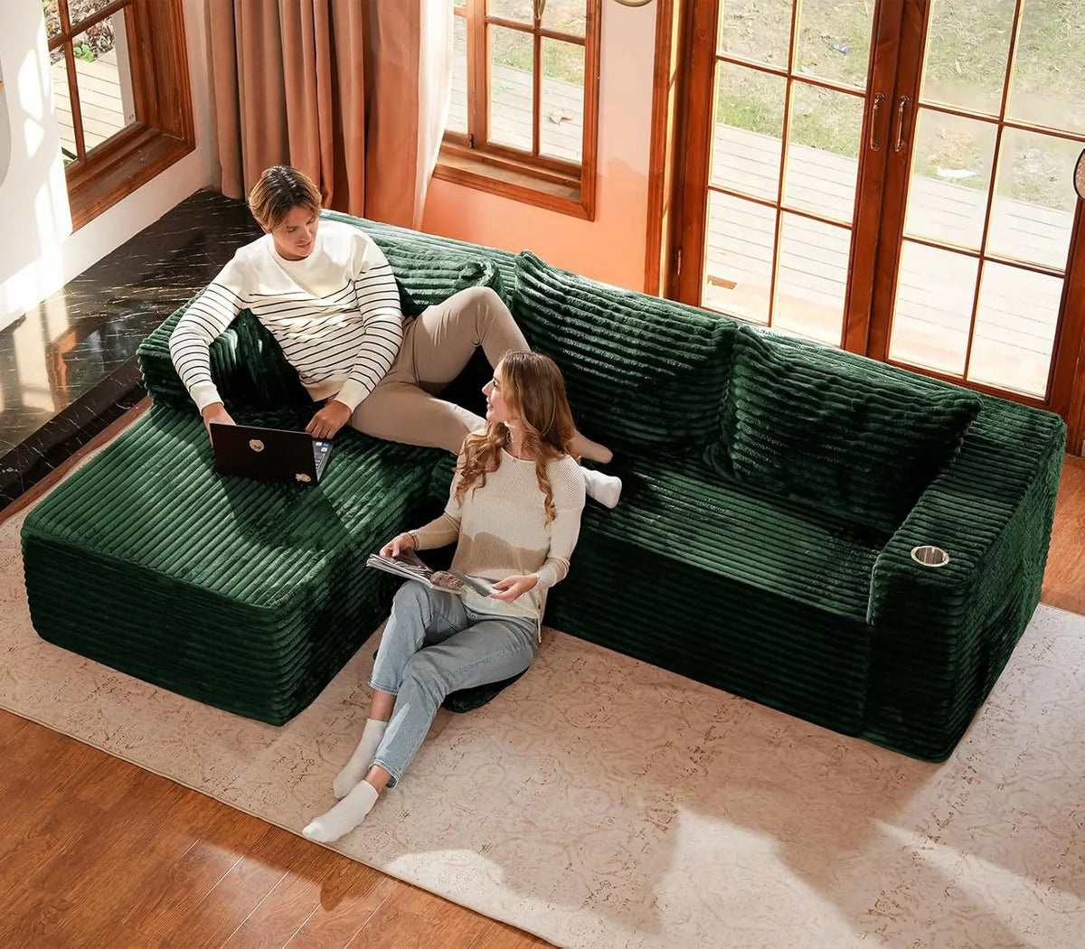 Oversized 108” Boneless Couch, Comfy Cloud Modular Sectional Sofa, L-Shape Sofa with Chaise, Memory Foam, Customized