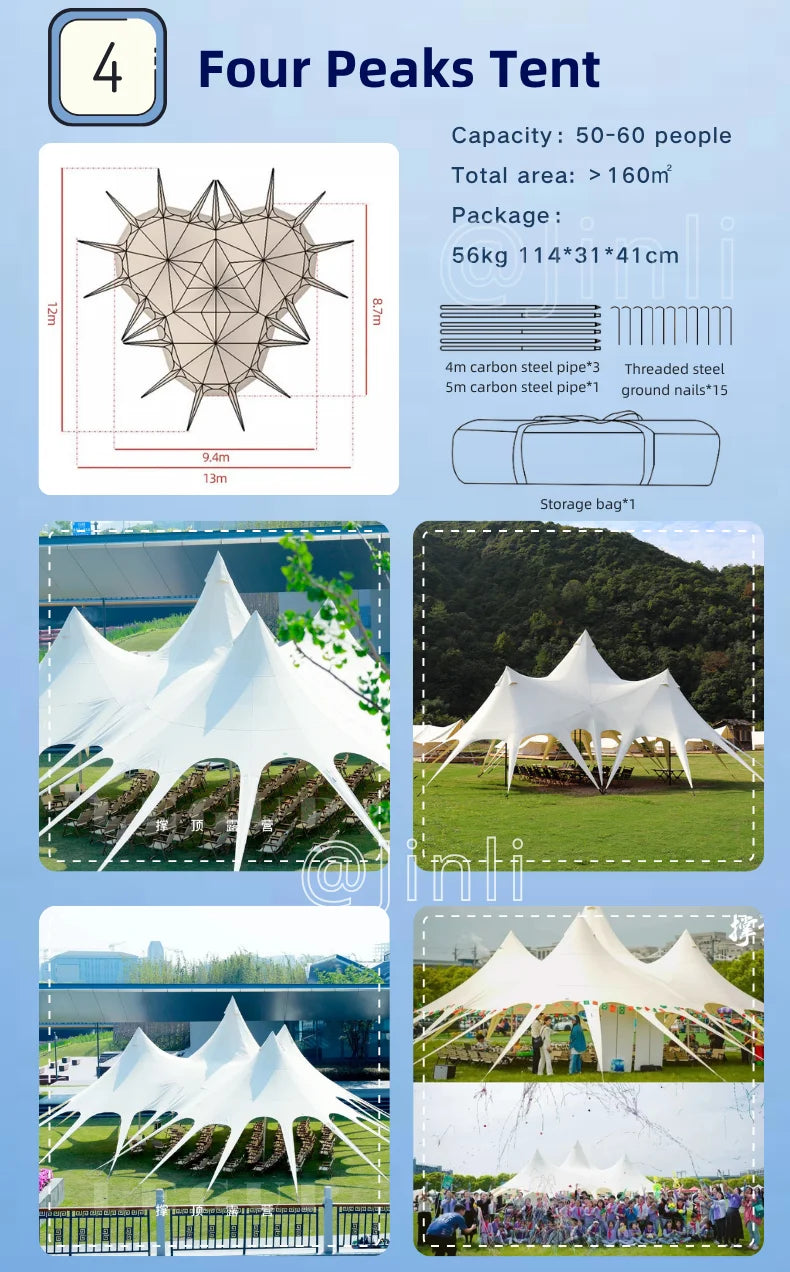 Star Canopy Tent 900D Oxford Cloth  Single Double Pole Octopus Shape Stretch Outdoor Peak Starshade for Camping And Picnics