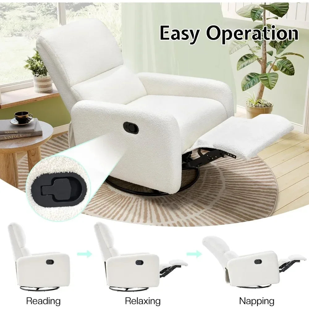 Swivel Glider Rocking Recliner Chair for Adults, Comfortable Upholstered Sofa Armchair