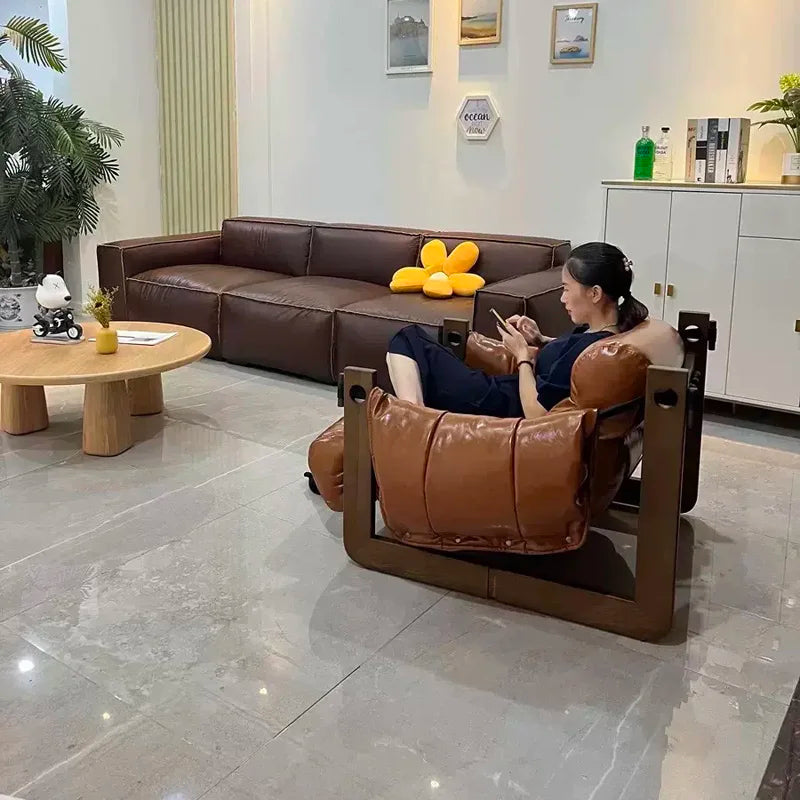 High-End Solid Wood Recliner Sofa Chair Home Personal Leisure Living Room Furniture Small Sofa Comfortable Lazy Chair