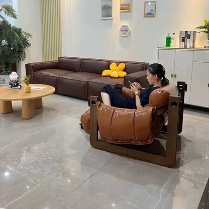 High-End Solid Wood Recliner Sofa Chair Home Personal Leisure Living Room Furniture Small Sofa Comfortable Lazy Chair