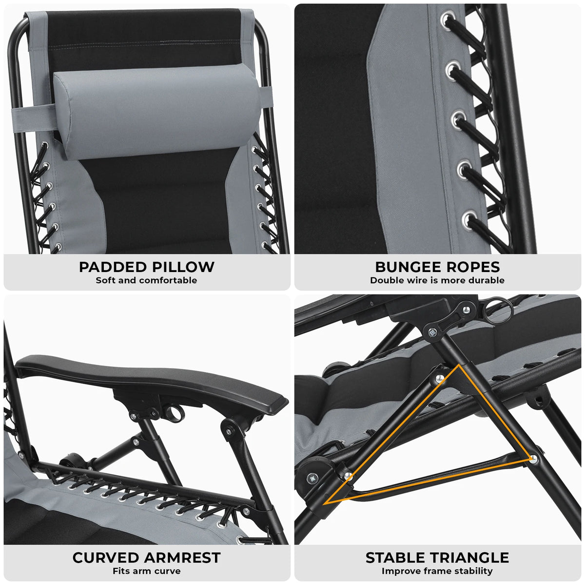 Padded Zero Gravity Lounge Chair Folding Patio Recliner with Adjustable Headrest & Cup Holder, Support 160kg Sun Loungers