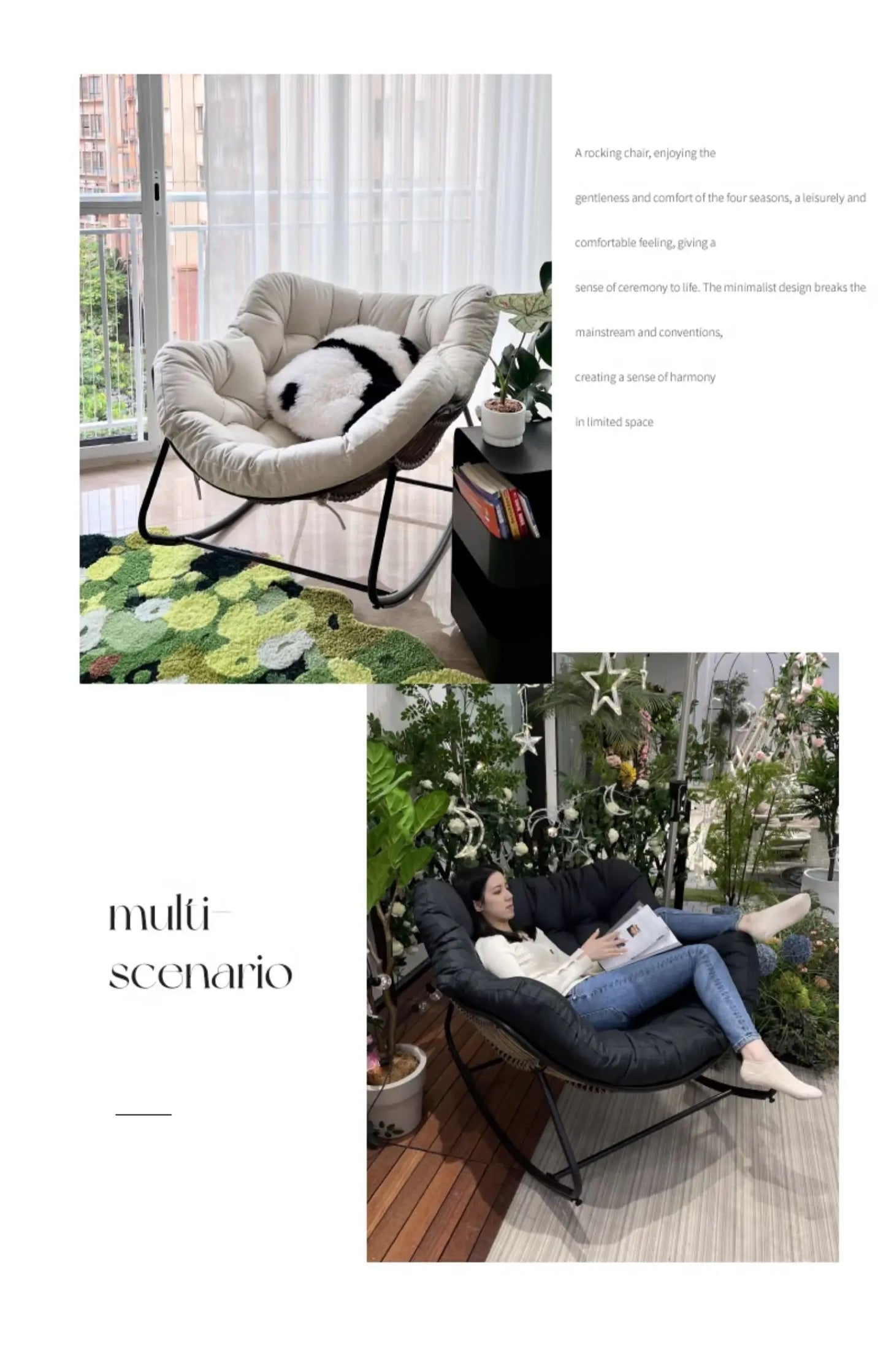 Metal Rocking Chair Adult Reclining Chair Balcon Home Single Leisure Chairs Living Room Red Sofa Chair Lazy Recliner