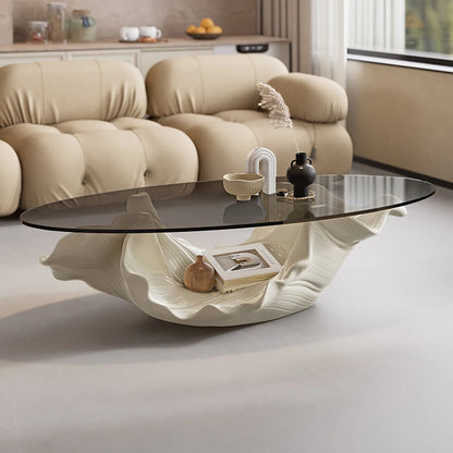 Table à thé moderne en verre de qualité supérieure, mobilier de luxe à une feuille de styliste artistique haut de gamme pour Table basse de salon