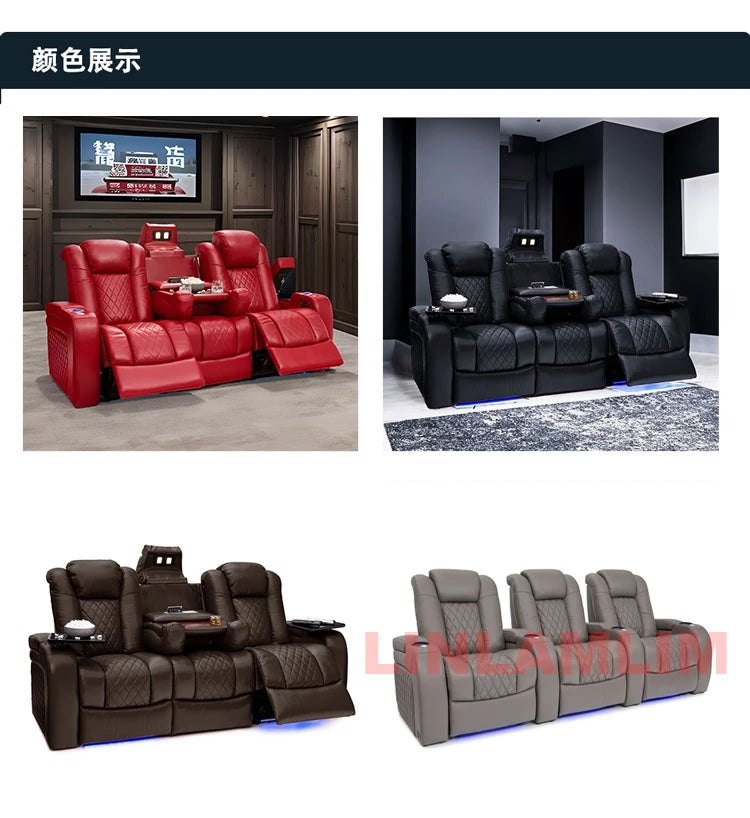 Luxury Dual Motors Power Reclining Sofa with LED Lighting, USB, Hidden Storage, Fold-Down Table & Tray – 3-Seat Recliner Sofa