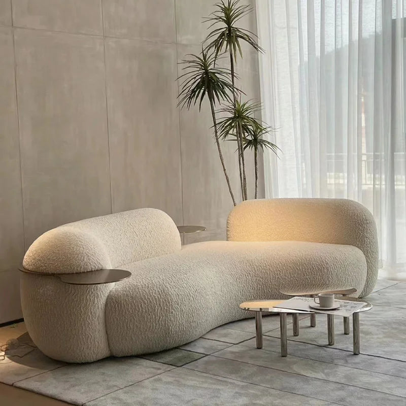 Wholesale Living Room Furniture Sofas Set Reception Room Boucle Fabric Curved Sofa for Home