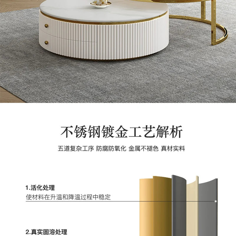 D178 Y Coffee Table Modern Living Room Size round Combination Rounded Corner Paint Metal Complete Set Stone Plate round Coffee T