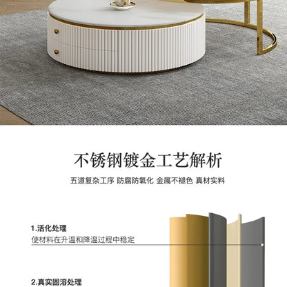 D178 Y Coffee Table Modern Living Room Size round Combination Rounded Corner Paint Metal Complete Set Stone Plate round Coffee T