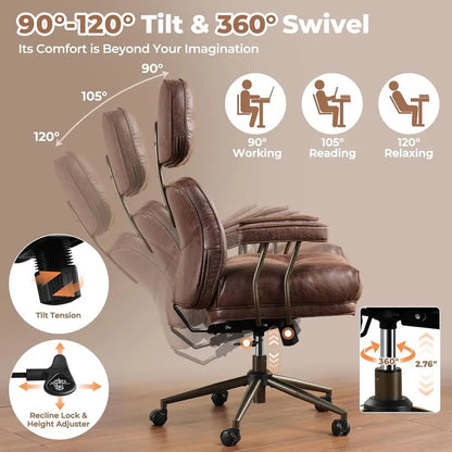 Ergonomic Century Modern Leather High-Back Swivel Chair with Plush Cushion (K Brown, Suede)