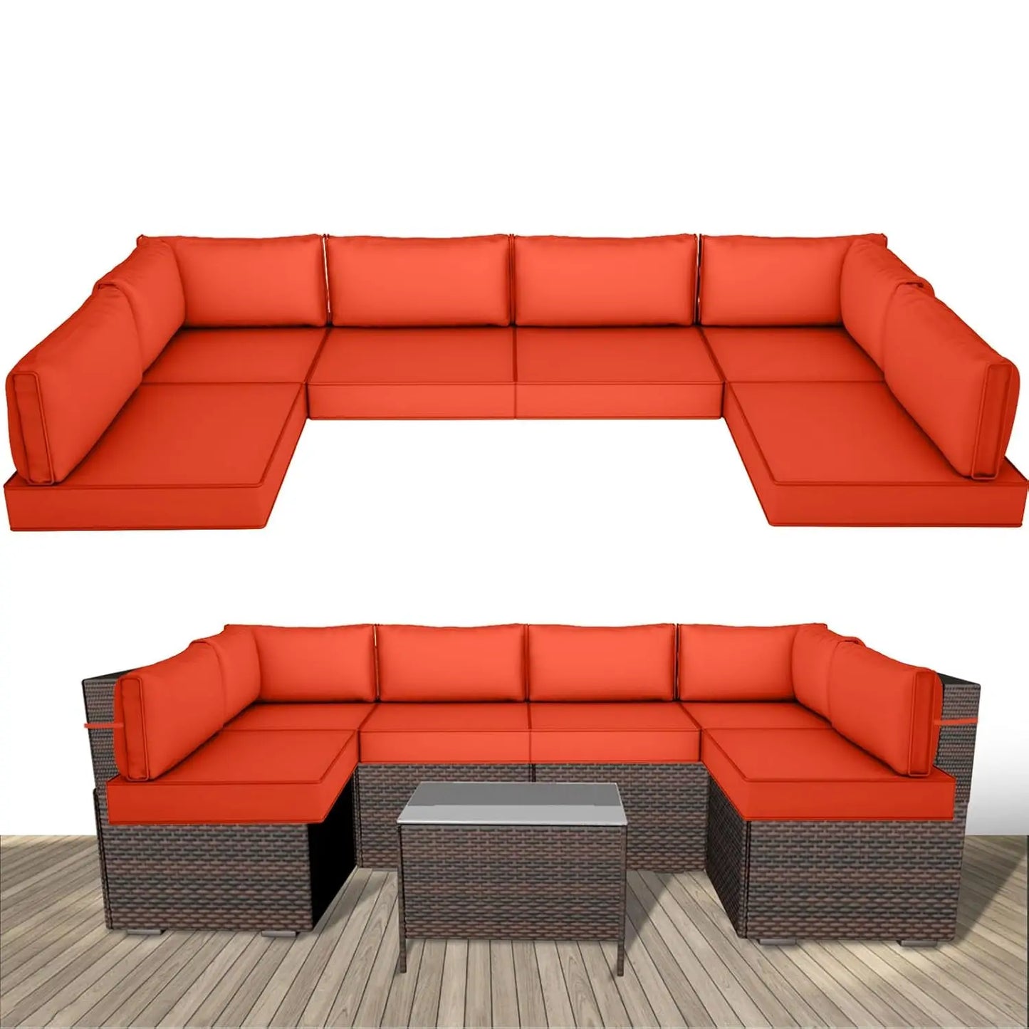 14 Piece Outdoor Replacement Cushions for Patio Furniture, Water-Resistant Sectional Sofa Cushions,Fits 6-seat, Customized