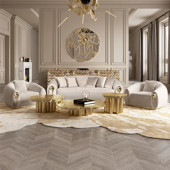 High End Home Furniture Customized Italian Design Luxury Curved Couch Living Room Sofa Set Modern Brass Base Nubuck Fabric Sofa