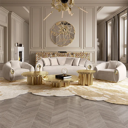 High End Home Furniture Customized Italian Design Luxury Curved Couch Living Room Sofa Set Modern Brass Base Nubuck Fabric Sofa