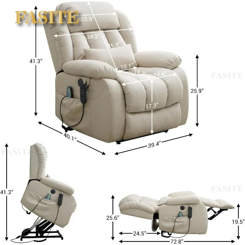 Infinite Position Power Lift Chair Lay Flat Recliner Dual Motor Sleeper Chair With Massage And Heating For Elderly Controllable