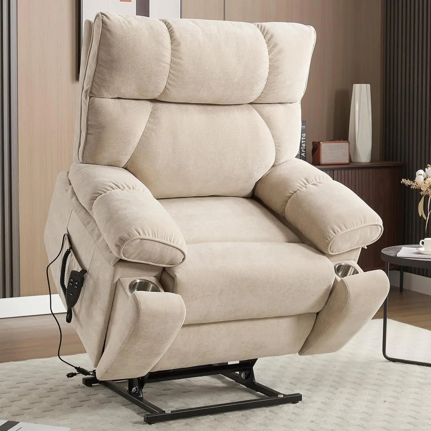 Dual Motor Power Lift Chair for Elderly with Vibration Massage and Lumbar Heating for Living Room, Electric Lay Flat Recliner