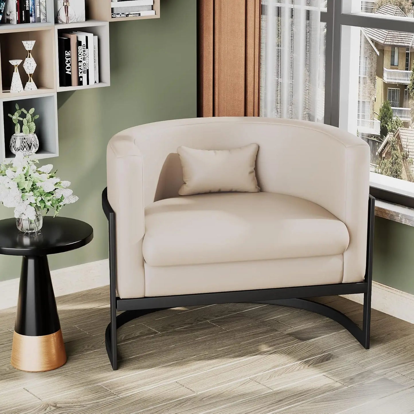 [Best Seller, Buy Now!]Premium Faux Leather Accent Chair Modern Barrel Chair Upholstered Armchair for Living Room Bedroom Single