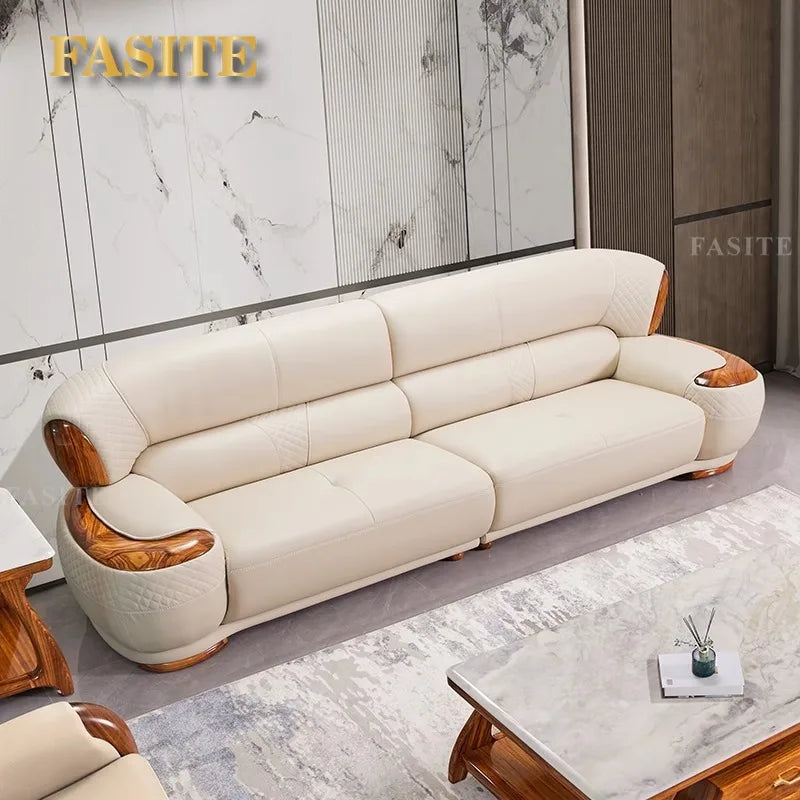 New Chinese Ebony Leather Sofa High-end Villa Large Flat Floor Living Room Leather Art Solid Wood Princess Corner 23 Combination