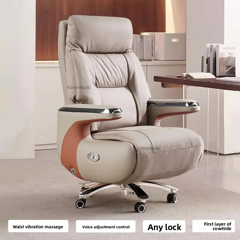 Electric Reclining Office Chairs European Bedroom Furniture Nordic Leather Executive Computer Armchair Home Ergonomic Desk Chair