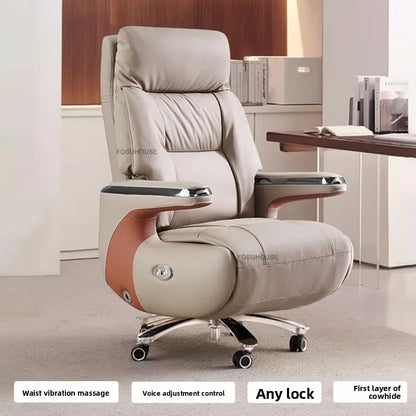 Nordic Leather Executive Computer Armchair Electric Reclining Office Chairs European Bedroom Furniture Home Ergonomic Desk Chair