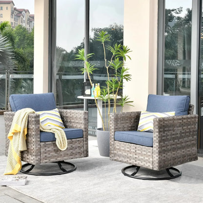 Patio Furniture Sets Outdoor Sectional Sofa with Swivel Rocking Chairs,PE Wicker Conversation Couchfor Backyard Deck Garden