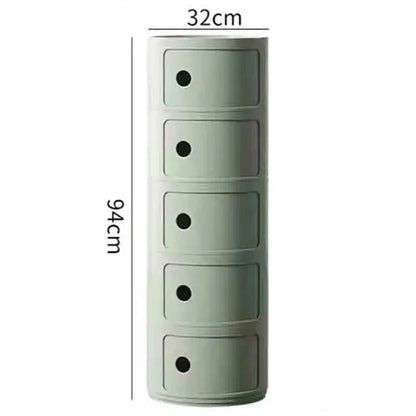 Plastic Round Nightstand Bedside Table Cabinet with Sliding Doors Round Storage Bedside Cabinet Nightstand  for Living Bedroom