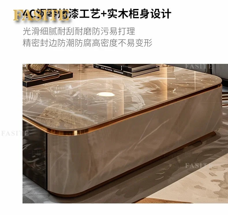 LightLuxury Coffee Table Living Room Home High-end Rectangular Luxury Stone Tea Table New High-end Villa Large Flat Coffee Table