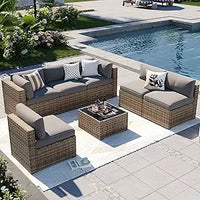 7-piece outdoor patio furniture set with plush cushions - wicker conversation sectional sofa