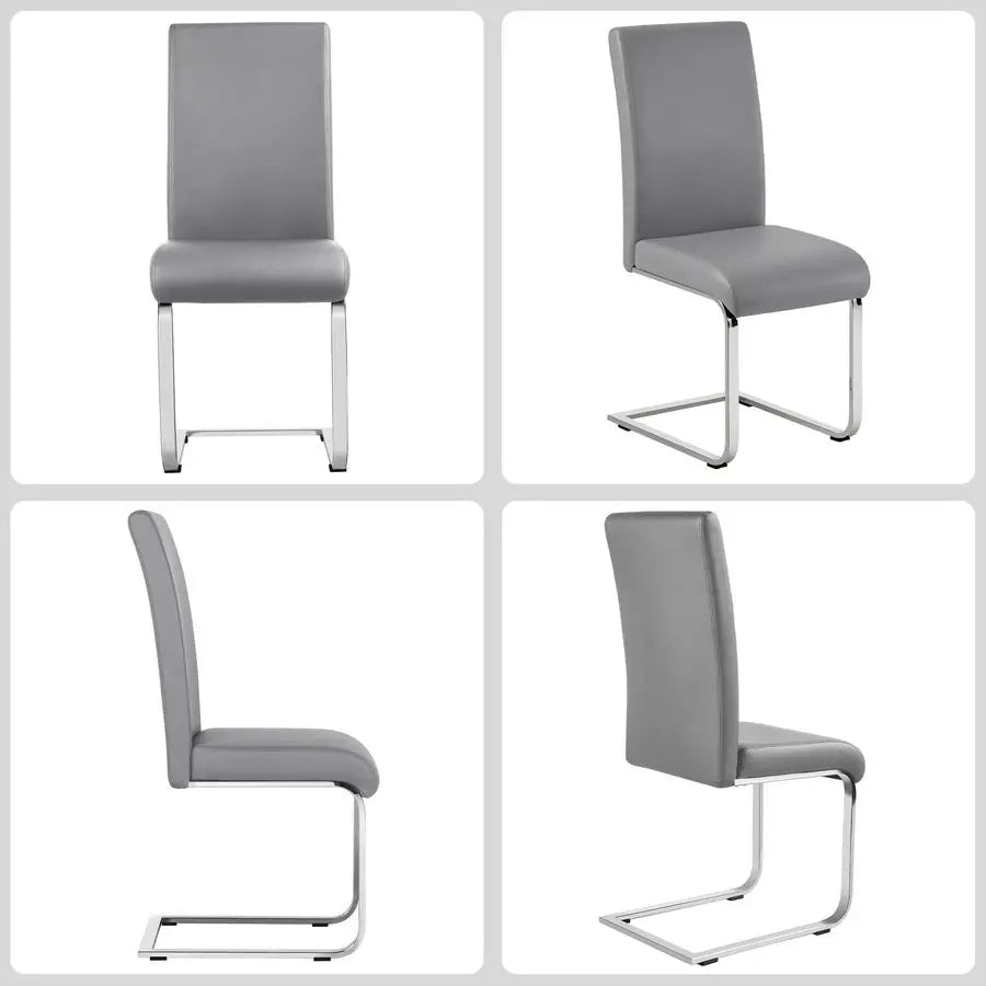 Dining Chairs Set of 2 Modern Faux Leather Upholstered Dining Room Chairs with High Back and Metal Chrome Legs for Kitchen Livin