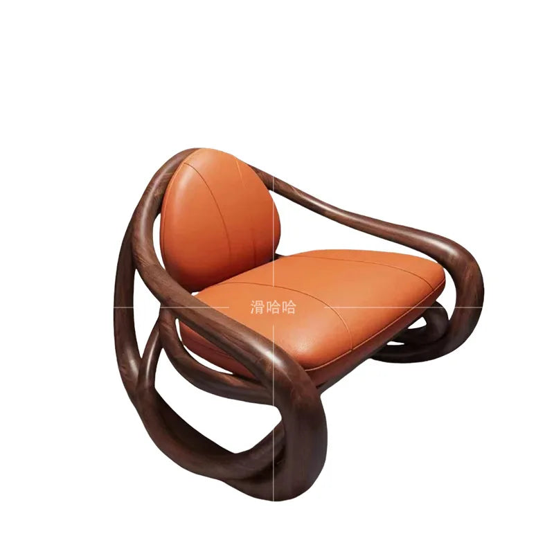 Black walnut leather balcony lazy chair villa living room leisure solid wood rocking chair