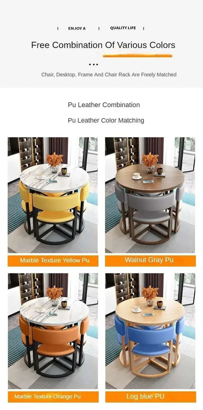 Round Mobile Dining Tables Set Kitchen 4 Chairs Center Wood Table Extendable Luxury Floor Mesa Comedor Home Furniture