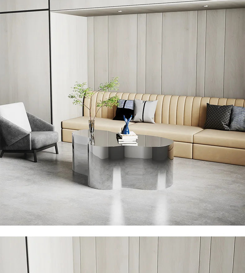 Creative special-shaped stainless steel light luxury mirror modern living room simple tea table coffee irregular table
