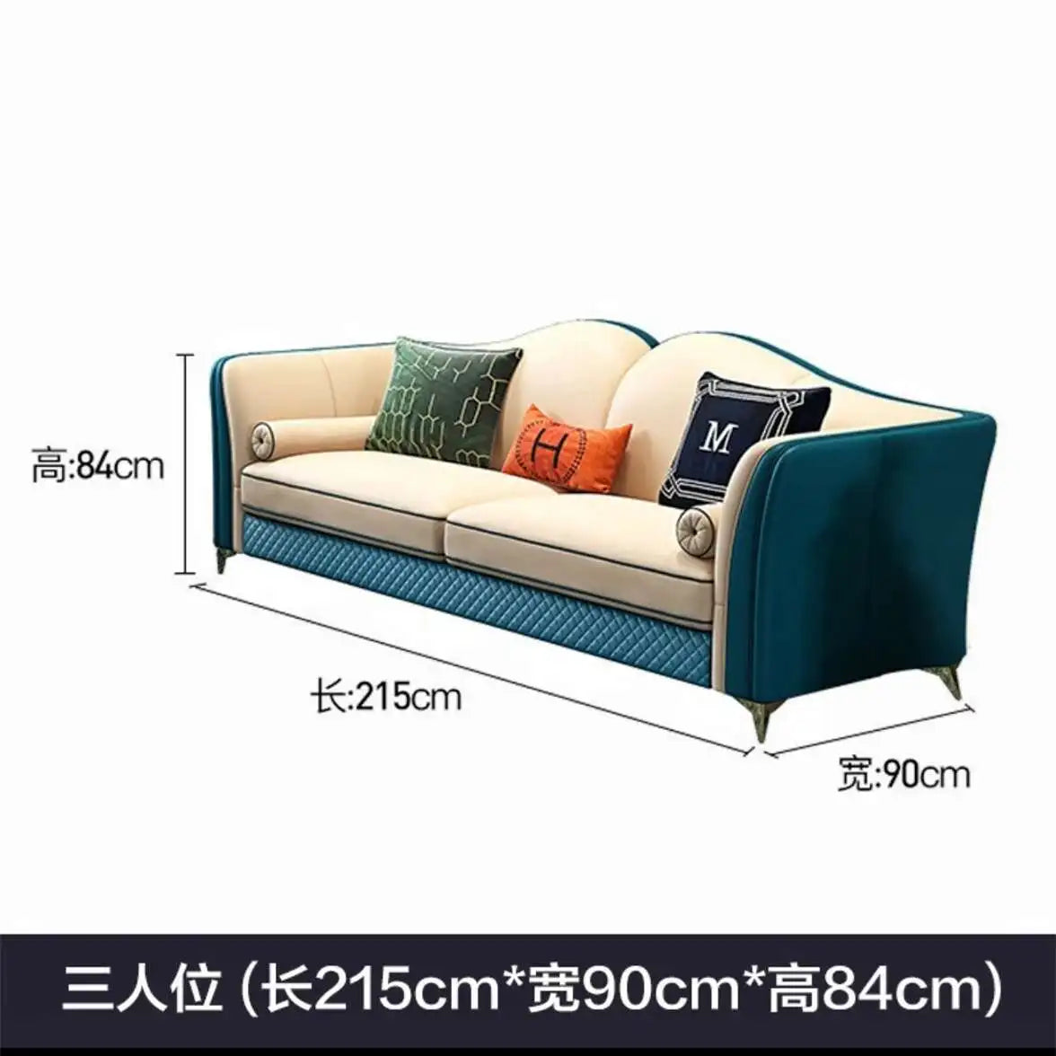 Canapé en cuir nordique de luxe léger, italien, moderne, haut de gamme, pour salon, appartement, combinaison créative en cuir pour trois personnes