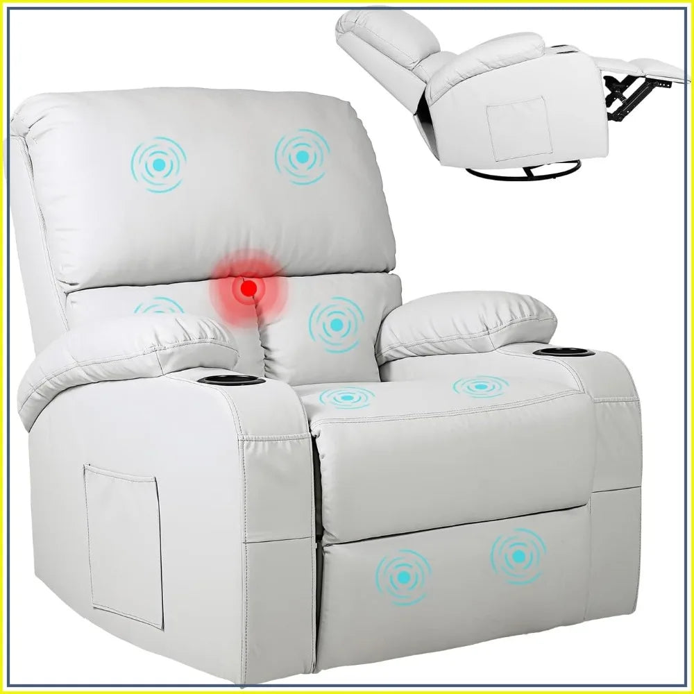 Swivel Rocker Recliner Chair with Massage Heat USB Charging Grey