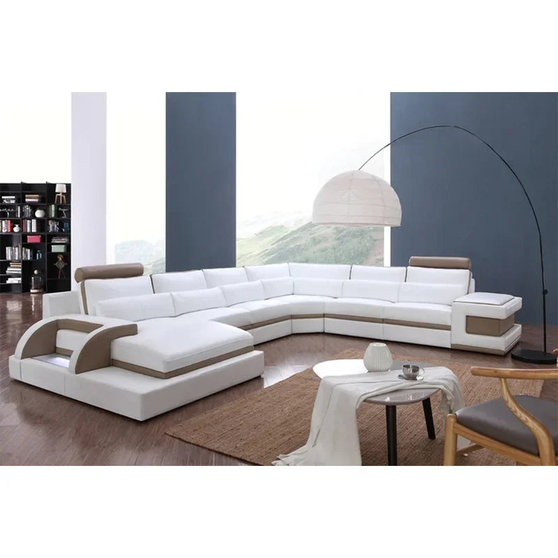 Modern creative living room sofa U-shaped corner leather sofa for large apartment