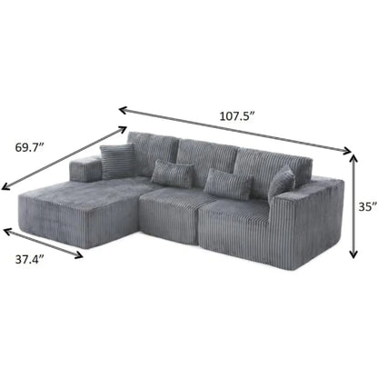 Modular Sectional Sofa Cloud Sectional Couch, 107" Comfy Fluffy L Shaped Dark Grey Couches for Living Room, Deep Seat