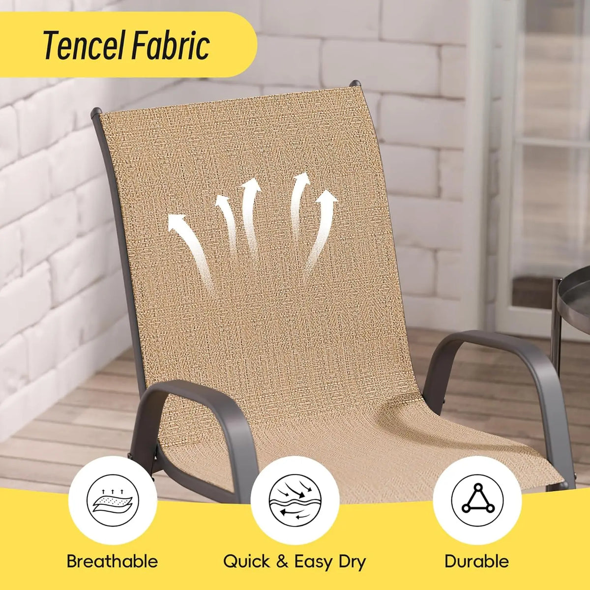 Patio Chairs Set of 4, Stackable Outdoor Dining Chairs Set with Breathable Seat Fabric, All-Weather Powder-Coated Metal