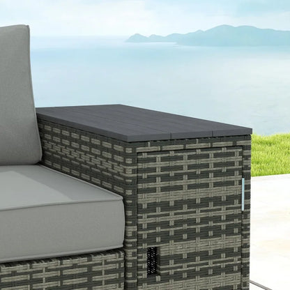 3 Seater Wicker Sofa with 2 Storage Side Tables and Thickened Cushions Rattan Outdoor Patio Sofa with Wide Armrests for Porch G