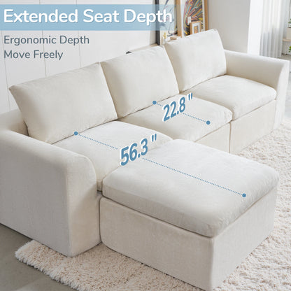 Modern Sectional Cloud Couch - 120'' Soft Modular Sectional Sofa – No Assembly Required - Deep Seat Couches with 2 Movable Ottom