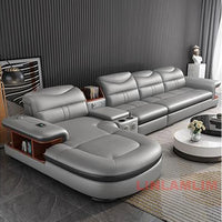 Modern L-Shaped Sectional Sofa with Chaise, Luxury Italian Genuine Leather Couch with adjustable headrest, Storage, USB, Console