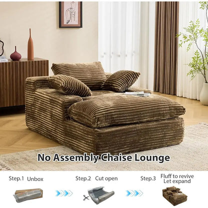 Chaise Lounge Chair Indoor, Oversized Corduroy Upholstered Boneless Sofa Bed, Deep Seat Sleeper Couch Reading Chairs Cloud Sofas