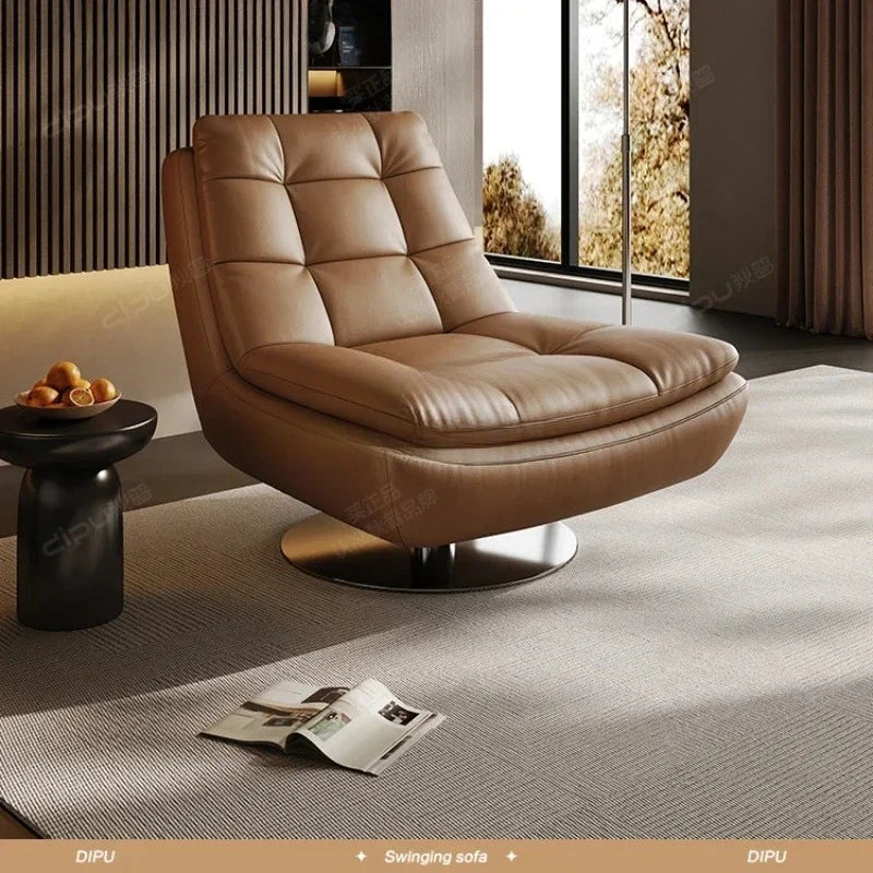 Genuine Leather Couch Single Minimalist Cream Style Living Room Small Apartment Bedroom Leisure Chair