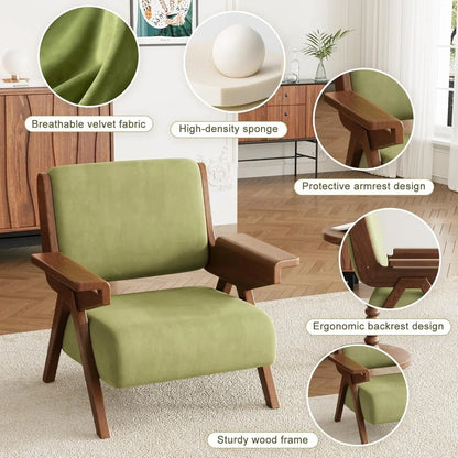 Mid Century Modern Accent Chair, Side Chair, Living Room Chairs, Solid Wood Padding Lounge Arm Chairs, Wood Frame & Soft Cushion