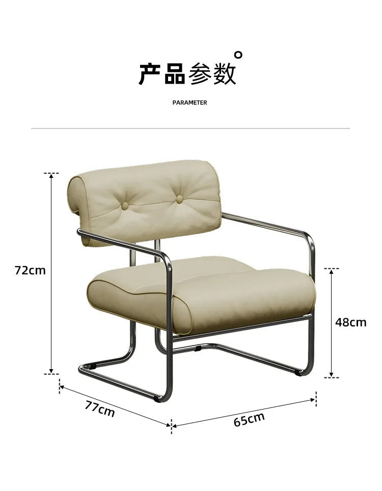 French light luxury stainless steel leather single sofa chair bedroom living room creative leisure chair cafe back dining chair