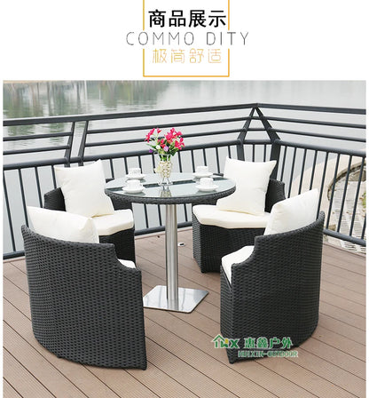Outdoor leisure courtyard rattan chair five-piece combination outdoor villa open-air balcony creative storage home back chair