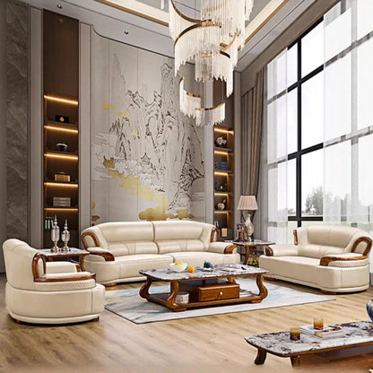 Designer Family Living Room Sofa Genuine Leather Sectional Floor Living Room Sofa Wood Minimalist Muebles Postmodern Furniture