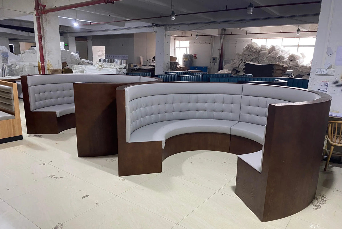 Durable Industrial Wood Cafe Restaurant Furniture Bistro Table Set Canteen Booth Seating Sofa
