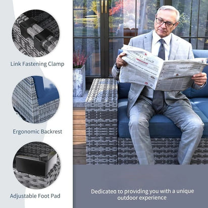 7 Piece Patio Furniture Set with Fire Pit Table, 8''Wide Armrest Modular Rattan Outdoor Sectional Sofa Set,Wicker Patio