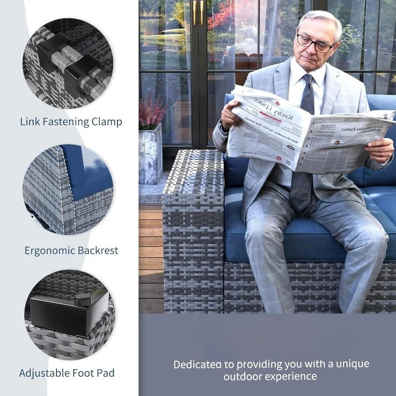 7 Piece Patio Furniture Set with Fire Pit Table, 8''Wide Armrest Modular Rattan Outdoor Sectional Sofa Set,Wicker Patio