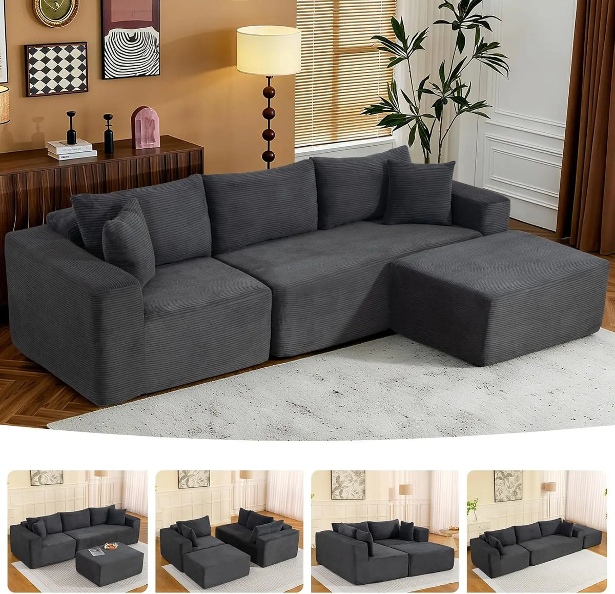 2025 New 108-inch Cloud Sofa Set, Modular Sofa with L-shaped Chaise Longue, Deep Seat Modular Sofa Set